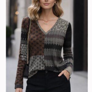 Etro Patchwork V-Neck Sweater Wool & Cashmere 42 Pullover Retro Luxury Chic 12